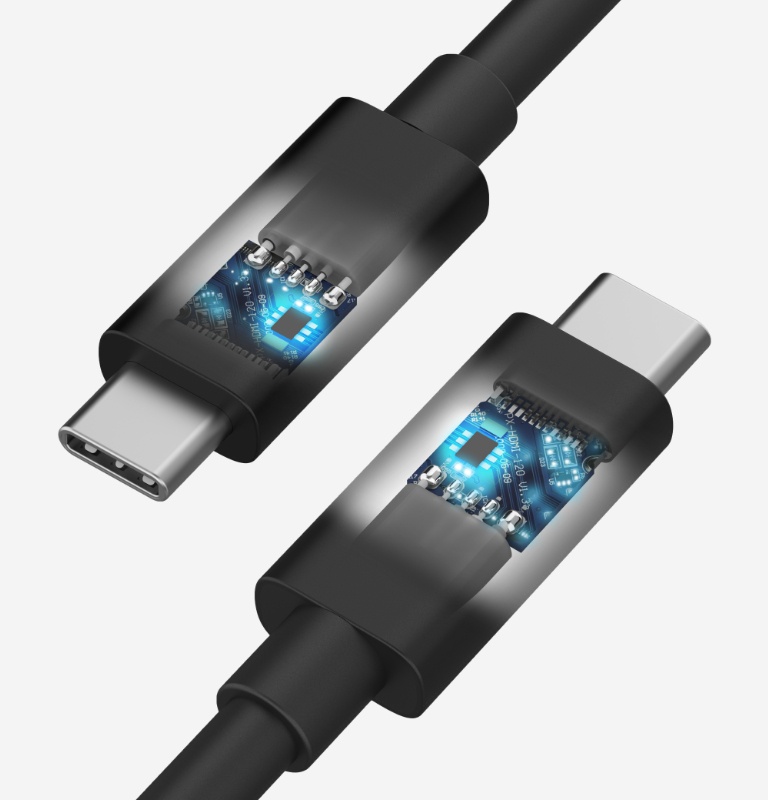 このUSB4ケーブルを接続することで、240Wの電力パススルーと20Gbpsのデータ転送速度で、大電力・高出力デバイスを充電できます。