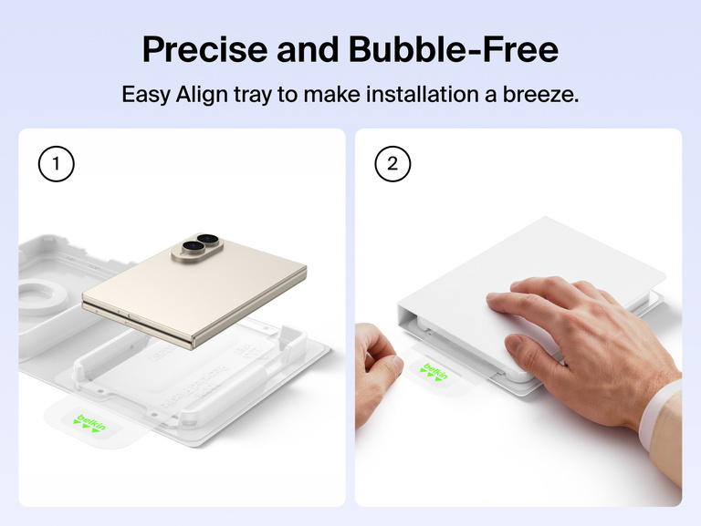 Belkin Titan SmartShield Anti-Reflective Screen Protector for Samsung Galaxy Z 8 includes an Easy Align tray for precise, bubble-free installation.