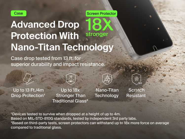Belkin SheerForce Titan Protective Bundle for Samsung Galaxy S26 featuring Nano-Titan technology, 13-foot drop-tested case, and screen protector up to 18x stronger than traditional glass for advanced impact and scratch resistance.