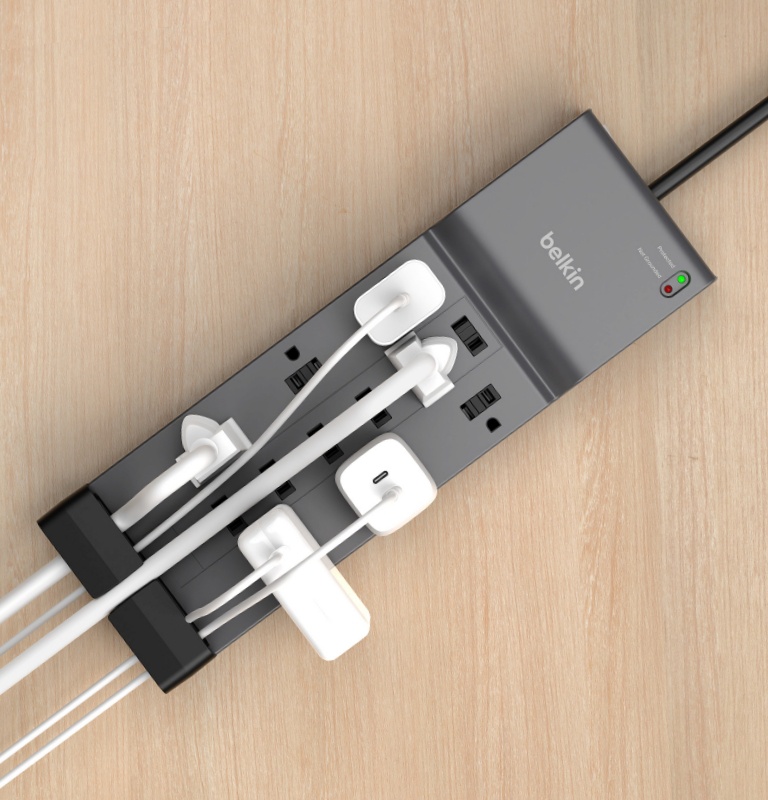Belkin Surge Protector Power Strip w/ 12 AC Outlets & 8ft Long Flat Plug Heavy-Duty Extension Cord for Home, Office, Travel, Computer Desktop, Laptop & Phone Charger - 3,940 Joules of Protection 