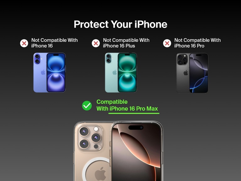 SheerForce™ 磁吸 iPhone 手機保護殼兼容性指南。影像突顯手機保護殼可與 iPhone 16 (以綠色剔號表示) 兼容，但無法與 iPhone 16 Plus、iPhone 16 Pro 或 iPhone 16 Pro Max (分別以紅色 X 符號表示) 兼容。顯示各 iPhone 型號，以視覺方式呈現兼容性限制。