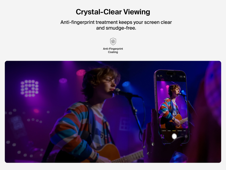 Belkin ScreenForce TemperedGlass Screen Protector 2-Pack with anti-fingerprint coating for crystal-clear, smudge-free iPhone screen protection.