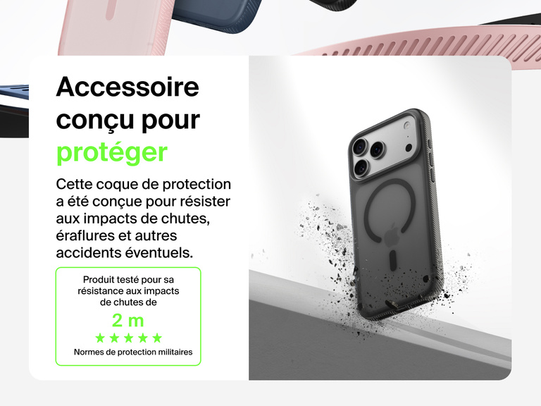 Belkin SheerForce Grip Series Case for iPhone 17 shown with textured grip and impact protection against drops.