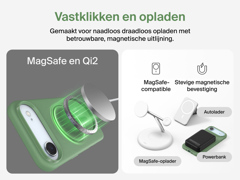 Belkin ScreenForce Protect-hoesje voor de iPhone 17, met opstaande randen ter bescherming van het scherm en de camera en dat gemaakt is ter ondersteuning van naadloos magnetisch draadloos opladen.
