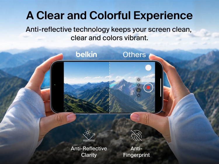 Belkin Titan SmartShield Anti-Reflective Screen Protector provides anti-reflective clarity and anti-fingerprint protection for a clear, vibrant smartphone display outdoors.