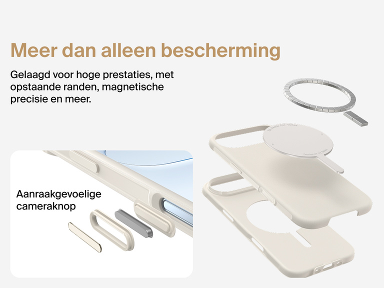 Belkin ScreenForce Protect-hoesje voor de iPhone 17, met MagSafe en Qi2-compatibiliteit voor stevige magnetische bevestiging op laders en accessoires.