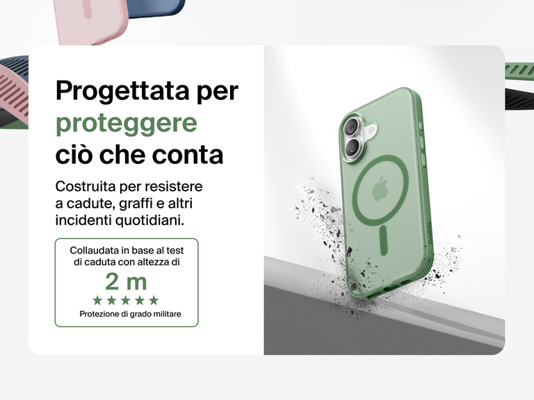 Belkin SheerForce Grip Series Case for iPhone 17 shown with textured grip and impact protection against drops.