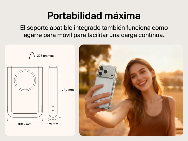 Close-up of Belkin UltraCharge Pro Power Bank 10K with magnetic ring showing a smart battery percentage display that indicates exact charge level and proper charging status.