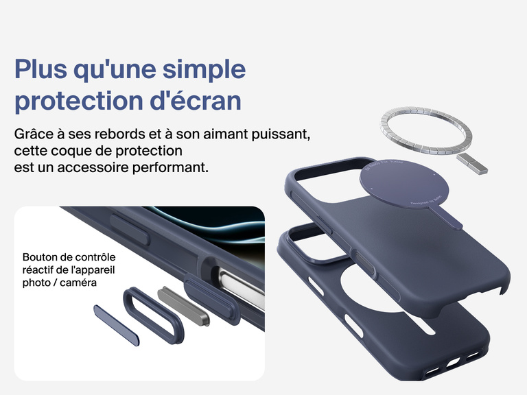 Coque de protection Belkin ScreenForce Protect Series pour iPhone 17 compatible MagSafe et Qi2 pour une fixation magn&eacute;tique s&eacute;curis&eacute;e sur les chargeurs et accessoires.