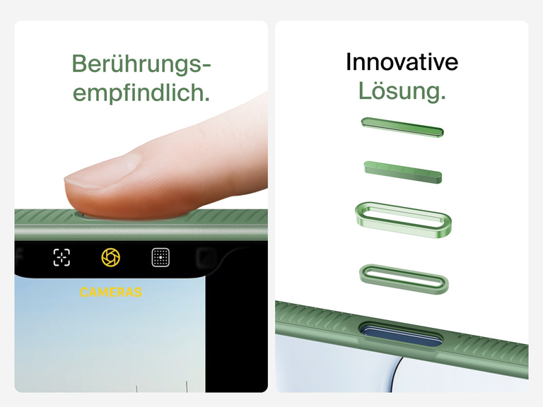 Belkin SheerForce Grip Series Case for iPhone 17 with MagSafe ring, raised edges, and floating tinted buttons for precision protection.