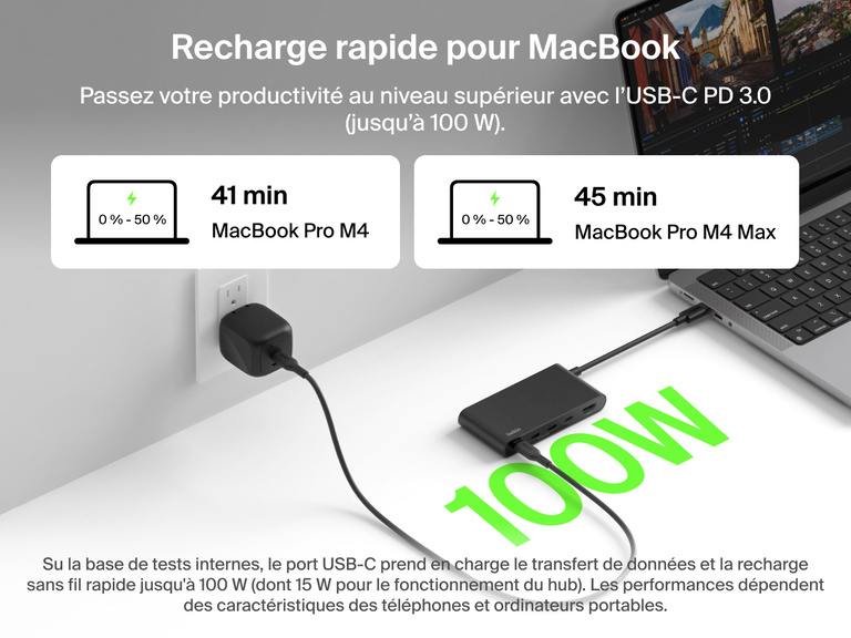 Belkin Connect 5-Port USB-C Hub with 4K HDMI supports up to 100W USB-C PD fast charging for MacBook Pro M4 and M4 Max.