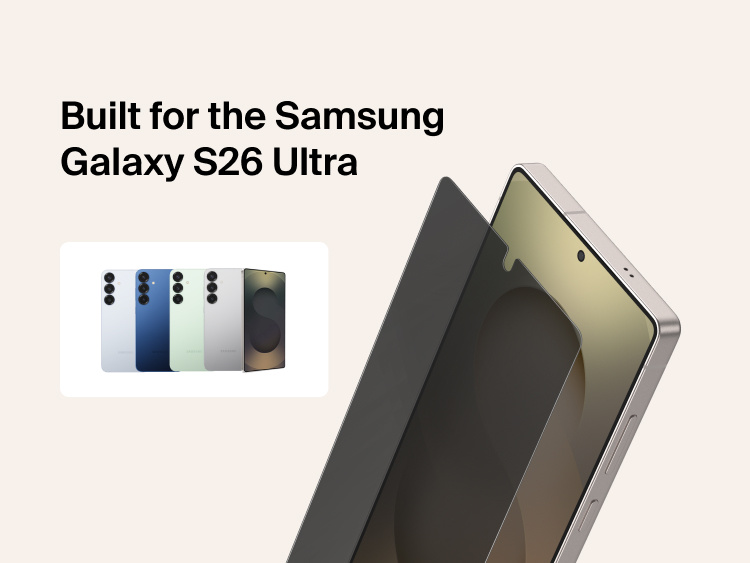 Belkin ScreenForce Titan EcoGuard Privacy Filter Screen Protector precisely designed for Samsung Galaxy S26, shown aligned to the display to help block side views while maintaining touch responsiveness and everyday screen protection.