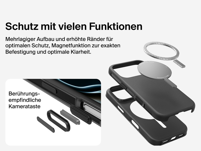 Belkin H&uuml;lle der SheerForce Protect Serie f&uuml;r iPhone 17, geeignet f&uuml;r MagSafe und Qi2 zur zuverl&auml;ssigen magnetischen Befestigung an Ladeger&auml;ten und anderem Zubeh&ouml;r.