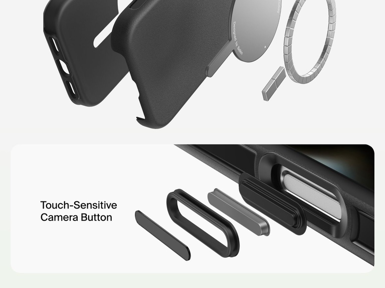 Belkin ScreenForce Protect Series Case for iPhone 17 featuring touch-sensitive camera button and layered design for magnetic precision and durable protection.