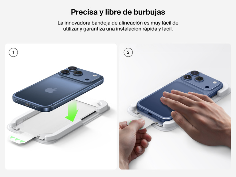 El protector de pantalla ScreenForce InvisiGlass incluye una bandeja de alineaci&oacute;n f&aacute;cil que permite una instalaci&oacute;n precisa y libre de burbujas.