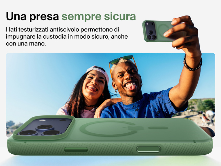 Belkin SheerForce Grip Series Case for iPhone 17 with military-grade drop protection and textured non-slip grip.