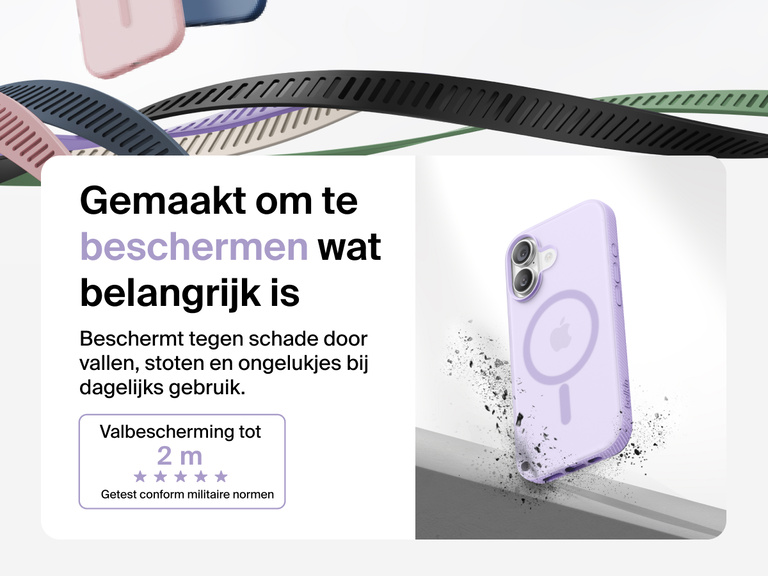 Belkin SheerForce Grip Series Case for iPhone 17 shown with textured grip and impact protection against drops.