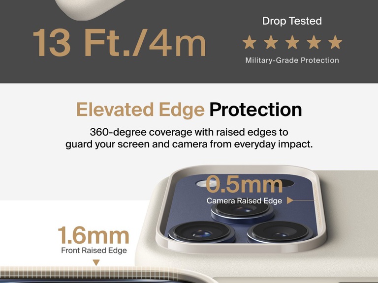 Belkin ScreenForce Protect Series Case for iPhone 17 with elevated edge design and military-grade drop protection up to 13 feet.