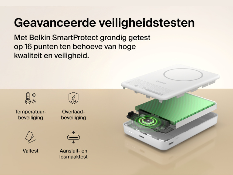 Slim Magnetic Power Bank 10K with Qi2 internal components exposed highlighting thermal control and safety protection features