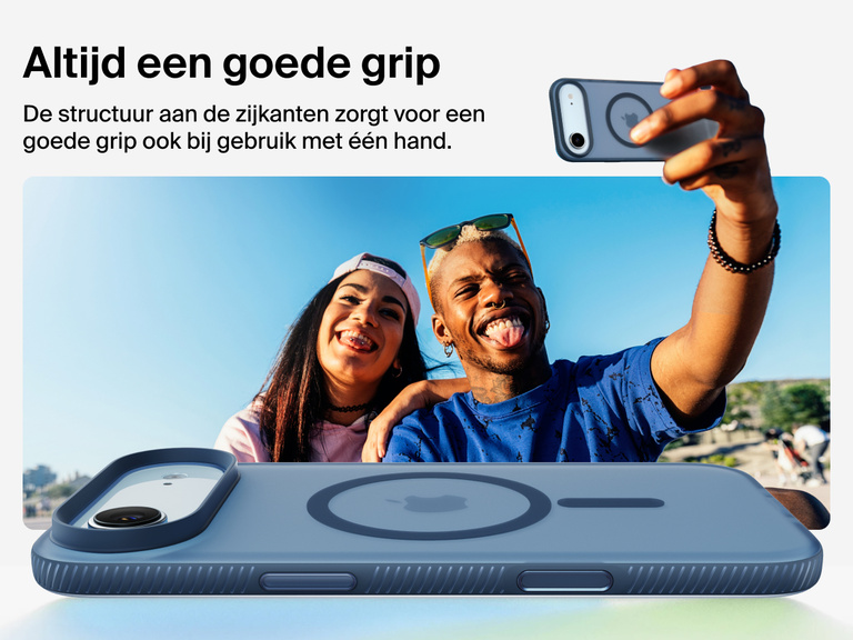 Belkin SheerForce Grip Series Case for iPhone 17 with military-grade drop protection and textured non-slip grip.