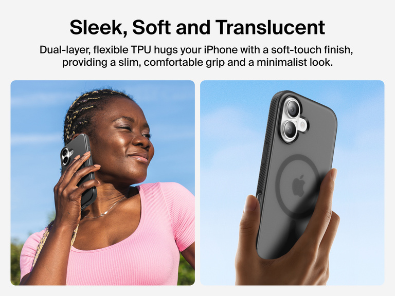 Belkin SheerForce Grip Series Case for iPhone 17 with slim translucent design and soft-touch finish for a comfortable grip.