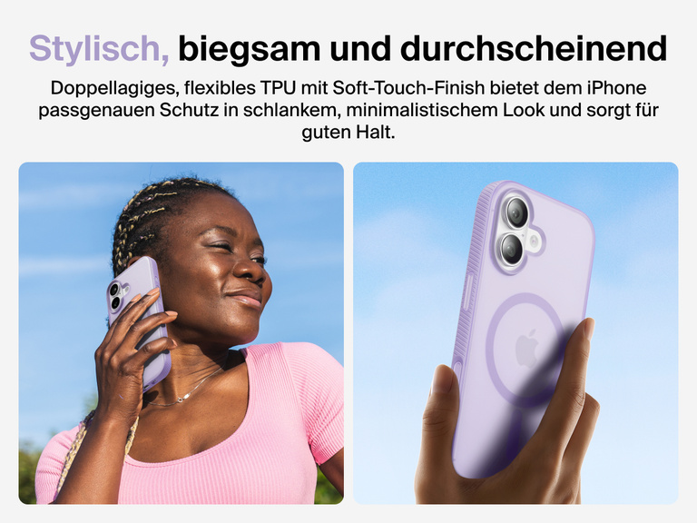 Belkin SheerForce Grip Series Case for iPhone 17 with slim translucent design and soft-touch finish for a comfortable grip.