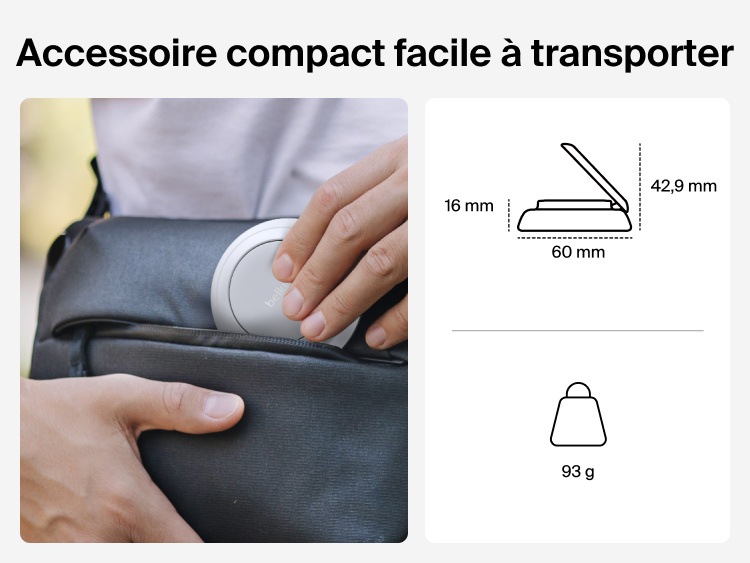 Image du chargeur magn&eacute;tique Qi2 25 W Belkin UltraCharge compact, portable, facile &agrave; emporter gr&acirc;ce &agrave; ses dimensions et &agrave; son poids l&eacute;ger.