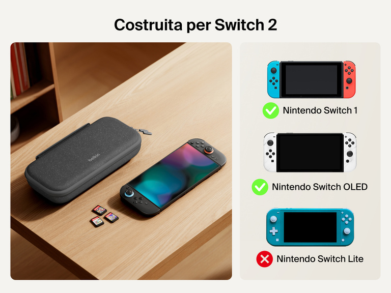 Illustrazione di un supporto di ricarica magnetica compatto 3 in 1 BoostCharge Belkin che ricarica un iPhone, un Apple Watch e gli AirPods tramite la tecnologia di ricarica wireless rapida Qi2.