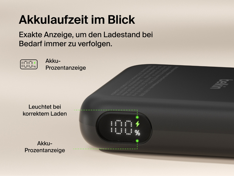 Belkin UltraCharge Pro Power Bank 10K with magnetic ring shown with accessory attachment support and an integrated kickstand for secure mounting and hands-free phone viewing.