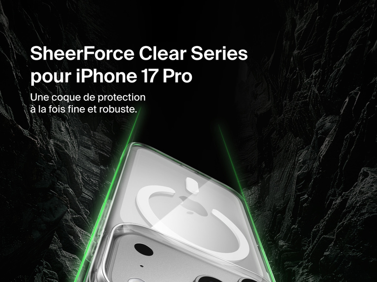 Belkin SheerForce Clear Series Case for iPhone 17 shown with slim transparent design and durable protection.