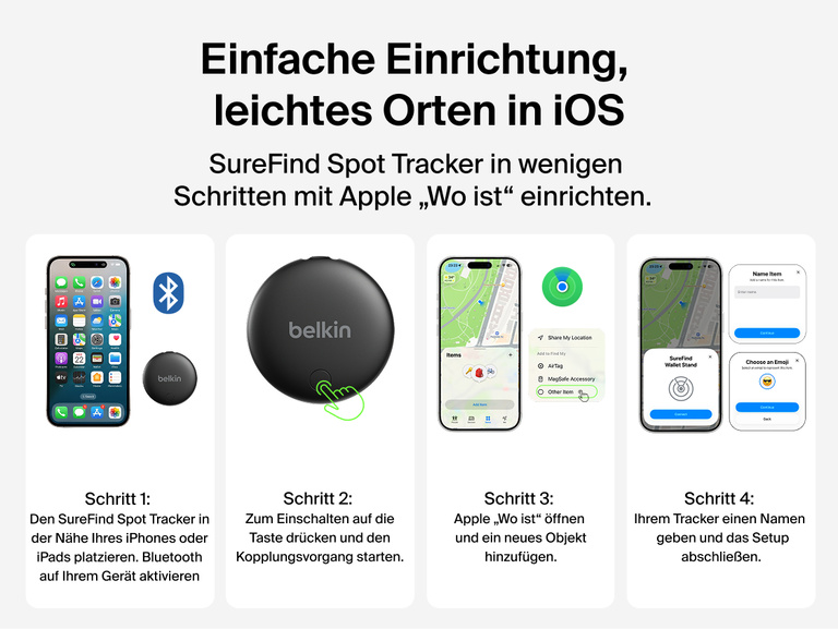 Der Belkin SureFind Spot Tracker verwendet Bluetooth 5.3 und einen 85-dB-Warnton, um verlegte Dinge in der N&auml;he zu orten.