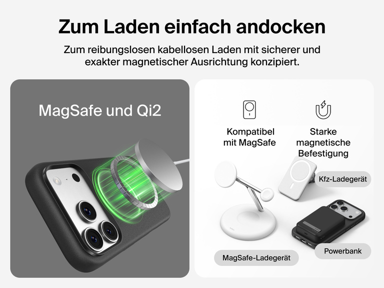 Belkin H&uuml;lle der SheerForce Protect Serie f&uuml;r iPhone 17 mit erh&ouml;hten R&auml;ndern zum Bildschirm- und Kameraschutz, entwickelt zum nahtlosen magnetischen, kabellosen Laden.