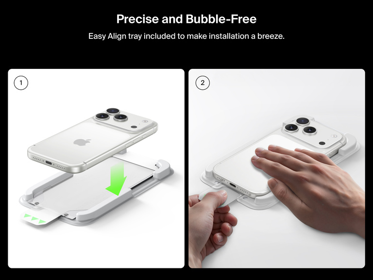 Belkin ScreenForce UltraGlass 2 Screen Protector includes an Easy Align tray for precise, bubble-free installation on iPhone.
