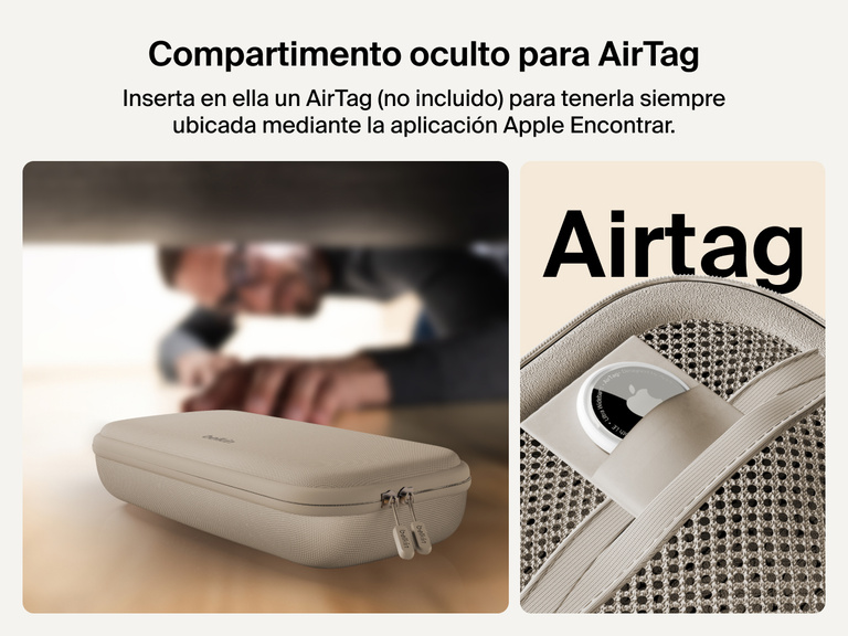 Belkin Gaming Charging Case for Nintendo Switch 2 shown with a hidden AirTag compartment, allowing easy tracking through Apple Find My (AirTag not included).