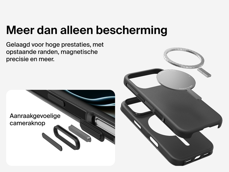 Belkin ScreenForce Protect-hoesje voor de iPhone 17, met MagSafe en Qi2-compatibiliteit voor stevige magnetische bevestiging op laders en accessoires.