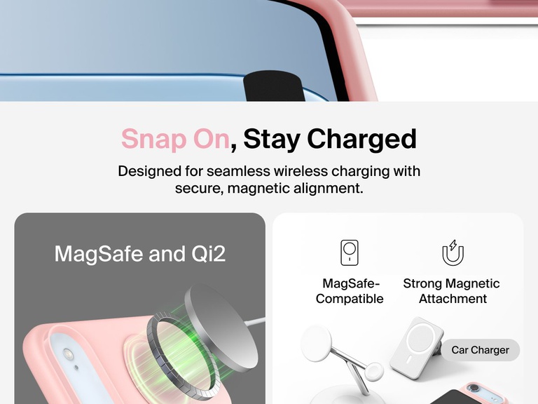 Belkin ScreenForce Protect Series Case for iPhone 17 with raised edges for screen and camera protection, designed for seamless magnetic wireless charging.