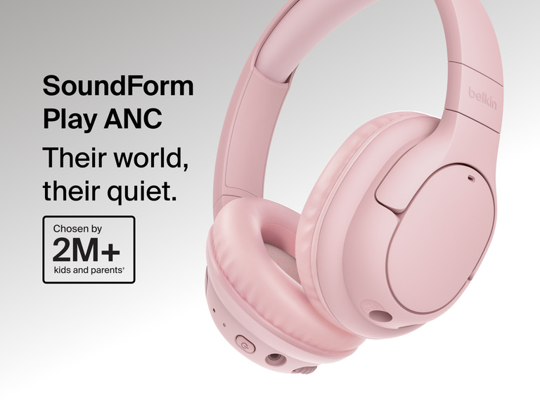 SoundForm Play Active Noise Cancelling Headphones for Kids shown in a close-up view highlighting the padded ear cushion and adjustable headband
