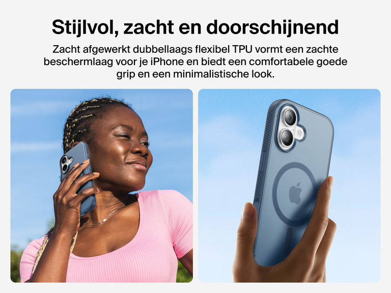 Belkin SheerForce Grip Series Case for iPhone 17 with slim translucent design and soft-touch finish for a comfortable grip.