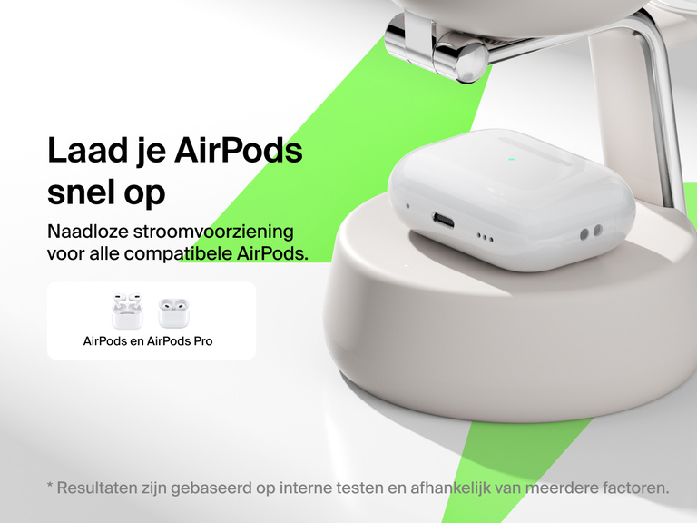 Het Belkin UltraCharge Pro 3-in-1 magnetische laadstation met Qi2 25W biedt snel en naadloos draadloos opladen voor alle compatibele AirPods- en AirPods Pro-modellen.