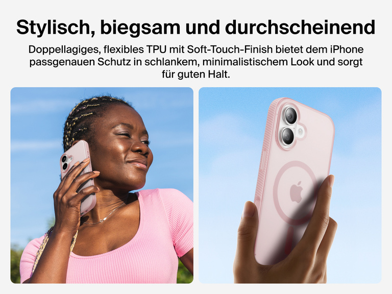 Belkin SheerForce Grip Series Case for iPhone 17 with slim translucent design and soft-touch finish for a comfortable grip.