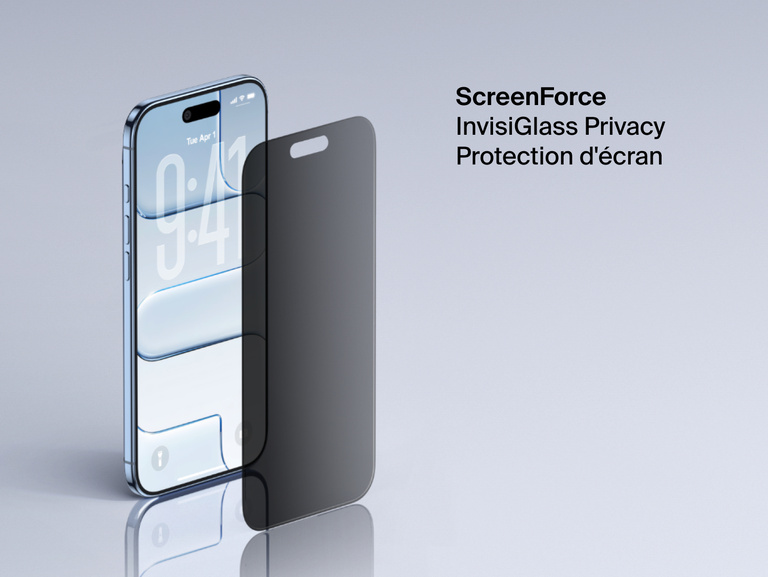 Belkin ScreenForce InvisiGlass Privacy Screen Protector for iPhone adds screen protection with side-angle privacy filter.