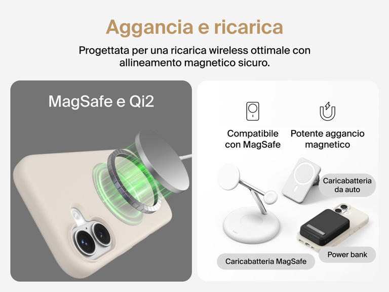 Custodia Belkin SheerForce Protect Series per iPhone 17 con bordi rialzati per la protezione dello schermo e della fotocamera, e design appositamente pensato per garantire una ricarica wireless magnetica ottimale.
