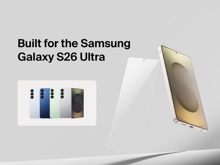 Belkin ScreenForce Titan SmartShield Anti-Reflective Screen Protector designed for Samsung Galaxy S26, shown with precise fit, edge-to-edge coverage, and glare-reducing screen protection.