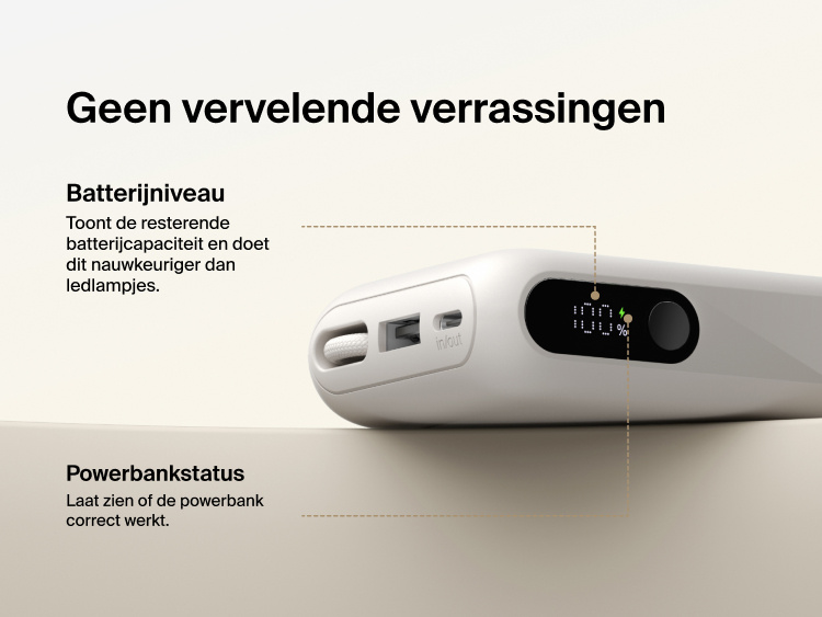 Belkin UltraCharge 10K power bank with integrated USB-C cable and digital display showing real-time battery percentage and charging status