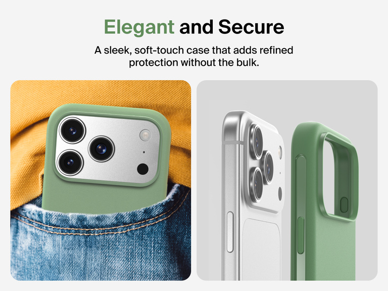 Belkin ScreenForce Protect Series Case for iPhone 17 featuring touch-sensitive camera button and layered design for magnetic precision and durable protection.