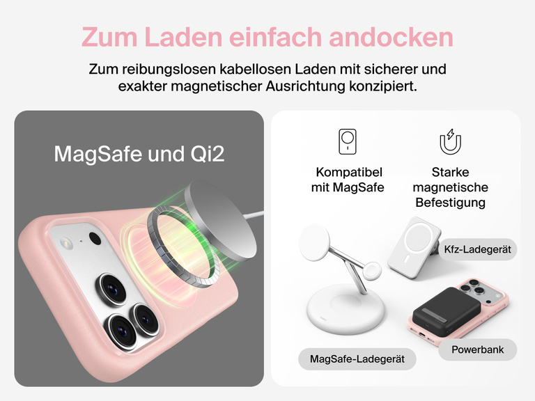 Belkin H&uuml;lle der SheerForce Protect Serie f&uuml;r iPhone 17 mit erh&ouml;hten R&auml;ndern zum Bildschirm- und Kameraschutz, entwickelt zum nahtlosen magnetischen, kabellosen Laden.