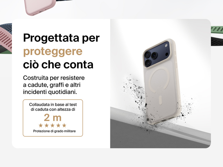 Belkin SheerForce Grip Series Case for iPhone 17 shown with textured grip and impact protection against drops.