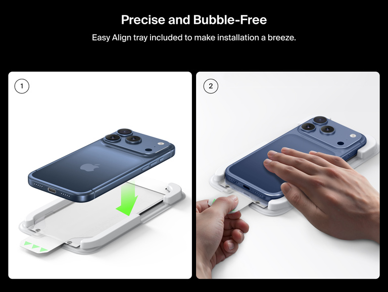 Belkin ScreenForce UltraGlass 2 Screen Protector includes an Easy Align tray for precise, bubble-free installation on iPhone.