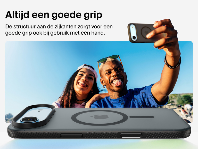 Belkin SheerForce Grip Series Case for iPhone 17 with military-grade drop protection and textured non-slip grip.