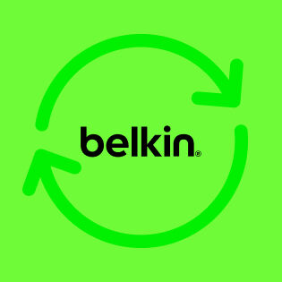 Belkin logo in black centered inside a green circular refresh arrow symbol on a bright green background.